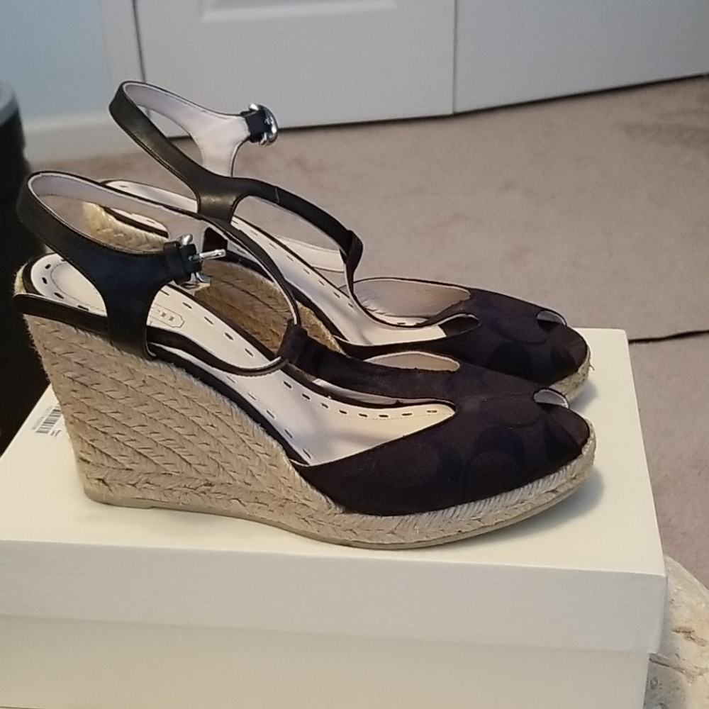 Coach black monogram Wedge Espadrilles